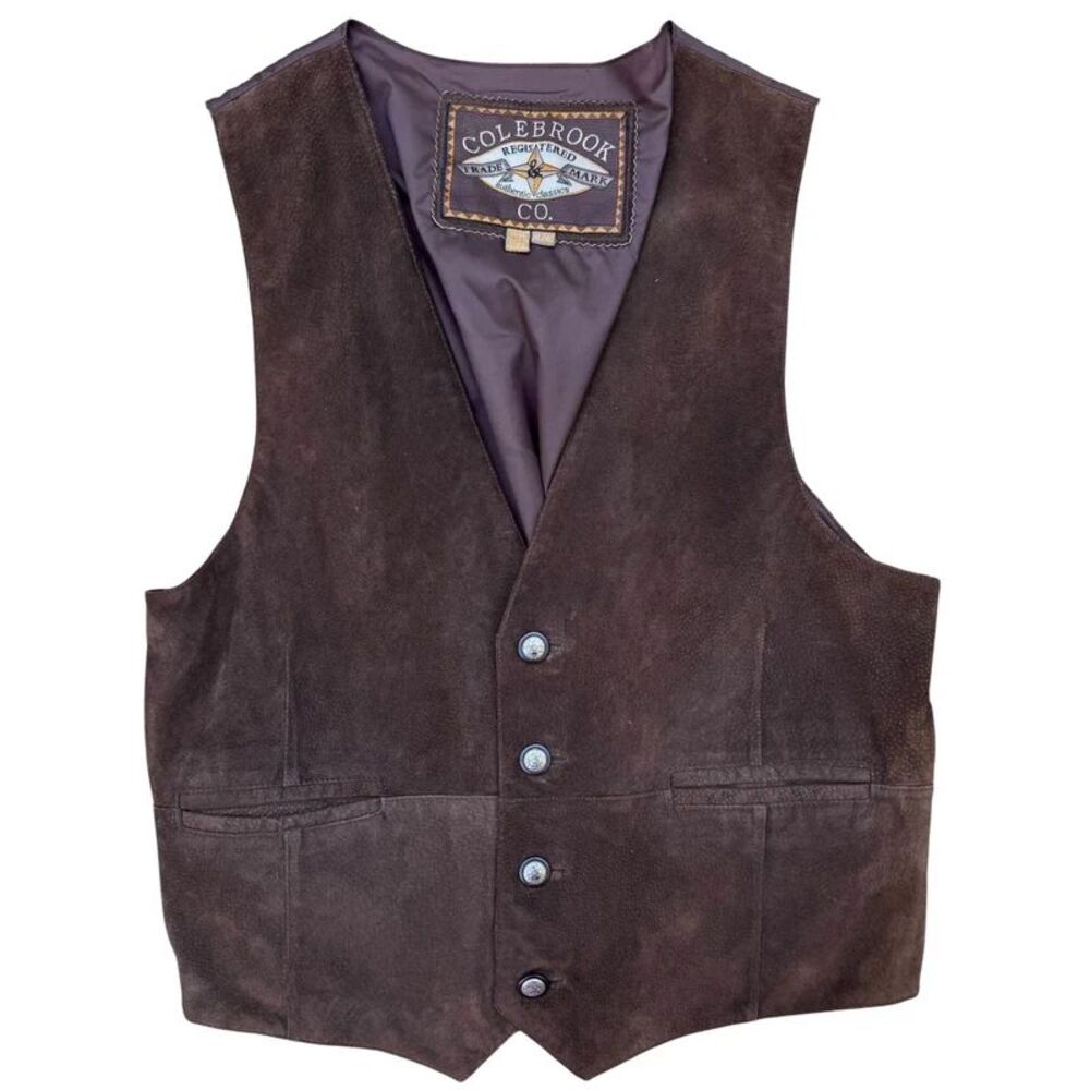 Vintage 90s Colebrook Brown Suede Vest Western Americana Oversized -Womens L/XL